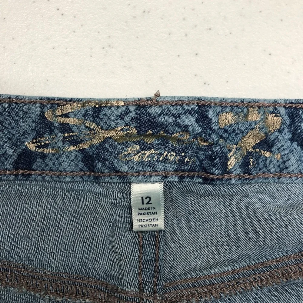 Seven7 Shorts Womens 12 Blue Weekend Short Python Indigo Snake Print Denim Norm